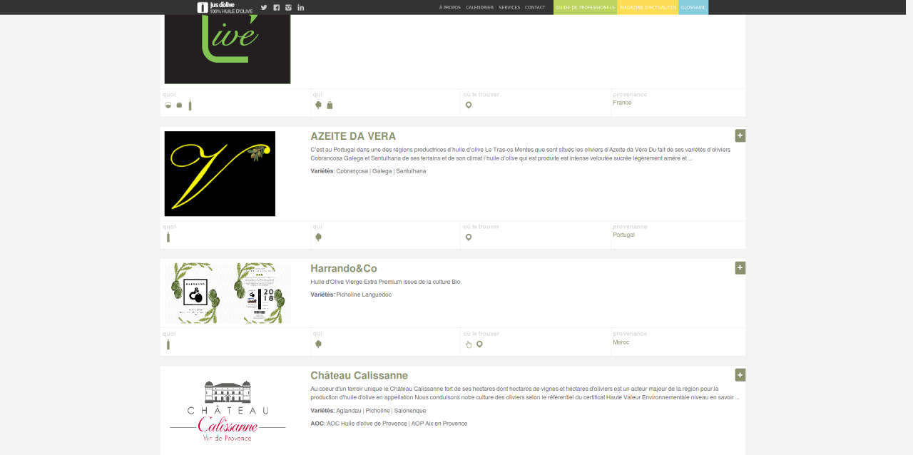 guide professionnels de l'huile d'olive