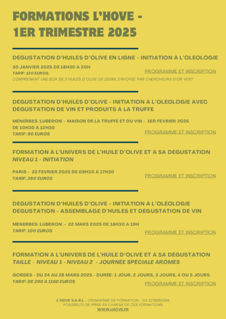 catalogue de formations L'Huile d'Olive Vierge Extra premier trimestre 2025