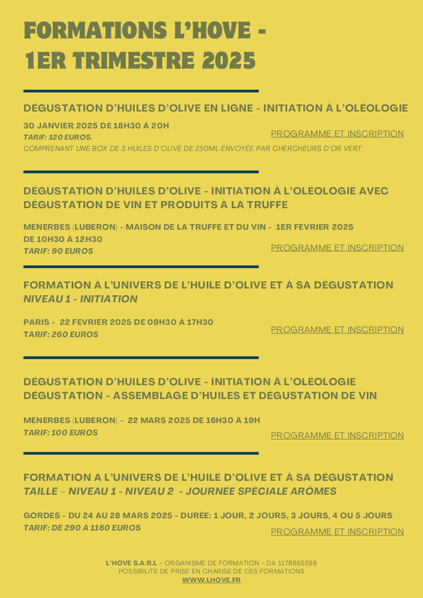 catalogue de formations L'Huile d'Olive Vierge Extra premier semestre 2025