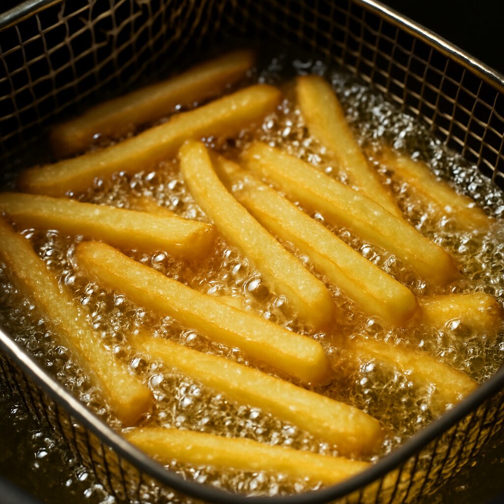 des frites dans un bain d'huile pour une friture